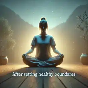 A person peacefully meditating, symbolizing improved mental health and well-being after setting healthy boundaries. Image generated with AI