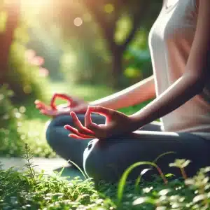 Body image and mental health: Person meditating outdoors, symbolizing a connection between mental health and body image.